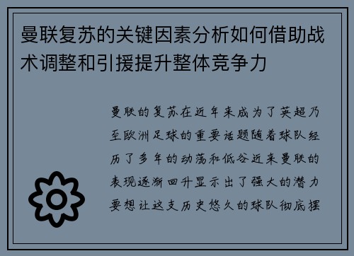 曼联复苏的关键因素分析如何借助战术调整和引援提升整体竞争力